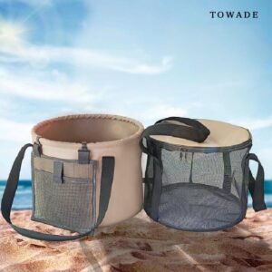 Outdoor portable PVC water bucket foldable camping fishing folding bucket fruit washing mesh bag leisure bucket