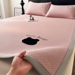 Summer ice silk mat three-piece set high-end embroidered ice beans air conditioning mat machine washable