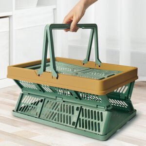 Foldable picnic basket ins supermarket shopping basket vegetable shopping basket large spring outing hand basket Japanese style shopping blue