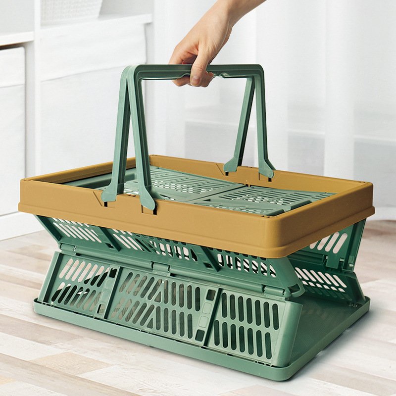 Foldable picnic basket ins supermarket shopping basket vegetable shopping basket large spring outing hand basket Japanese style shopping blue