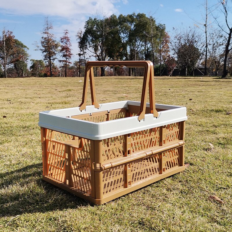 Foldable picnic basket ins supermarket shopping basket vegetable shopping basket large spring outing hand basket Japanese style shopping blue - Image 7