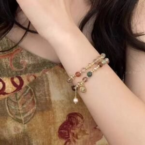 Double-layer crystal pearl beaded bracelet for women light luxury retro stacking bracelet ins niche design high-end hand jewelry
