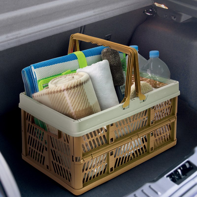 Foldable picnic basket ins supermarket shopping basket vegetable shopping basket large spring outing hand basket Japanese style shopping blue - Image 2